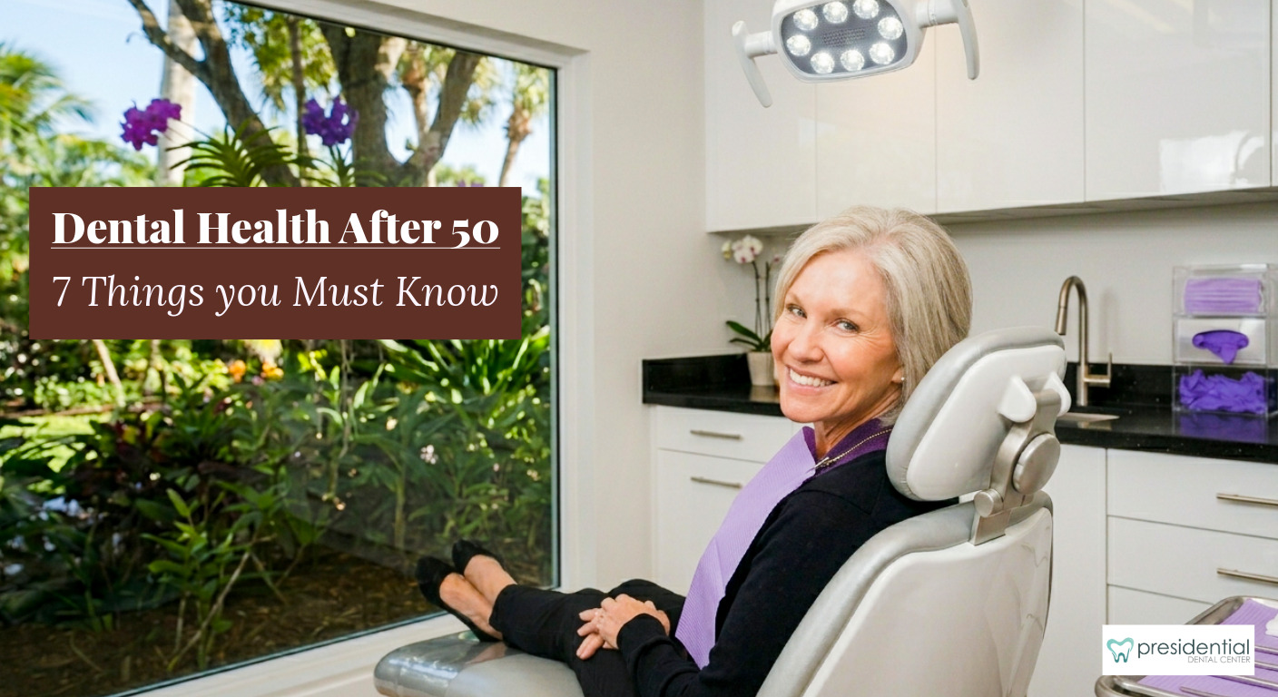 Image of a senior female patient listening to some important advise for her oral health from Dr. Melisande Wolff at Presidential Dental Center in West Palm Beach, FL.